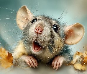 Liście, Grafika AI, Szczur