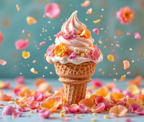 Kwiaty, Płatki, Lód, Wafelek