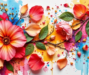 Grafika AI, Tło, Kwiaty, Kolorowe