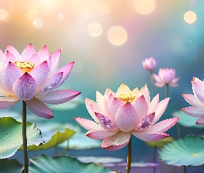 Grafika AI, Kwiaty, Różowe, Lotosy