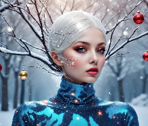 Gałęzie, Bombki, Kobieta