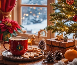 Prezent, Ciasteczka, Choinka, Boże Narodzenie, Pomarańcze, Kubek