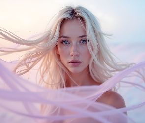 Blondynka, Twarz, Oczy, Niebieskie, Kobieta