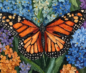 Kwiaty, Kolorowe, Pomarańczowy, Motyl