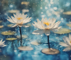 2D, Kwiaty, Lilie wodne, Białe