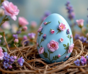 Róże, Różowe, Niebieskie, Wielkanoc, Jajko, Pisanka