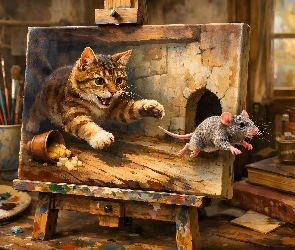 4D, Mysz, Obraz, Kot