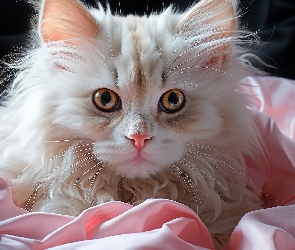 Długowłosy, Posłanie, Różowe, Kot, Biały