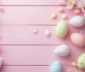 Wielkanoc, Kwiaty, Pisanki, Grafika, Deski, Kolorowe, Różowe