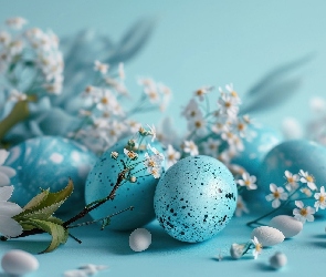 Niebieskie, Kwiaty, Białe, Pisanki, Wielkanoc