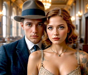 Kapelusz, Mężczyzna, Kobieta, Tatuaż