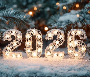 Grafika AI, Śnieg, 2026, Cyfry, Nowy Rok, Choinka