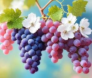 Grafika AI, Kwiaty, Winogrona, Owoce