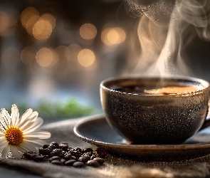 Serweta, Ziarna, Kawa, Grafika AI, Biały, Filiżanka, Kwiat