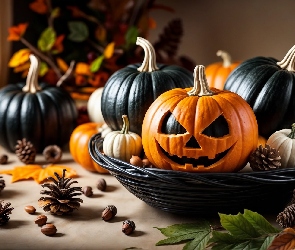 Grafika AI, Szyszki, Halloween, Dynie