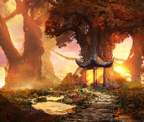 Altana, Jesień, Las, Grafika, Drzewa, Rzeka