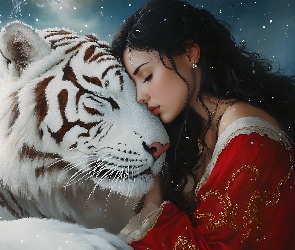 Czerwona, Tygrys, Biały, Bluzka, Dziewczyna