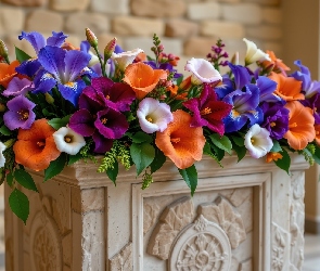 Podium, Kamienne, Kolorowe, Kwiaty