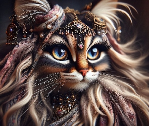 Grafika, Biżuteria, Kot, Długowłosy