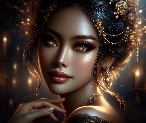 Makijaż, Światła, Grafika, Biżuteria, Kobieta