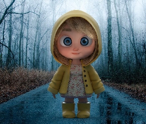 2D, Kalosze, Płaszcz, Dziewczynka, Przeciwdeszczowy, Żółty