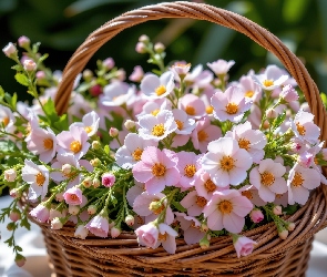 Koszyk, Kwiaty, Różowe, Drobne