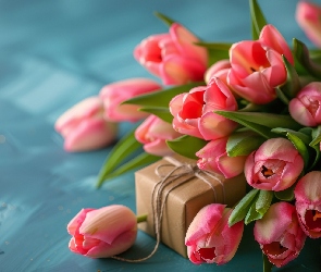 Prezent, Bukiet, Różowe, Tulipany
