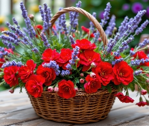 Grafika AI, Ogród, Lawenda, Kwiaty, Koszyk, Stolik