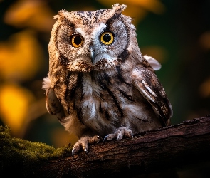 Grafika, Gałąź, Sowa, Ptak