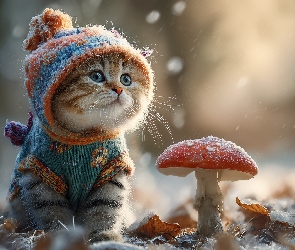 Grafika AI, Szron, Ubranko, Kot, Muchomor, Grzyb