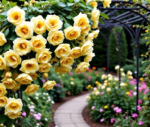 Grafika AI, Pergola, Róże, Kwiaty