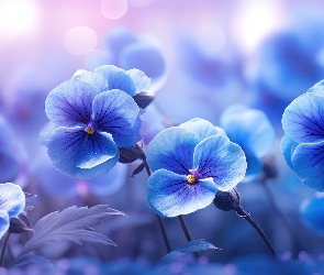 Grafika, Kwiaty, Bratki, Niebieskie