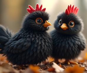 Grafika, Kurczaki, Dwa, Czarne