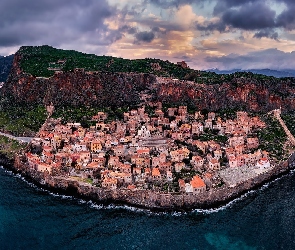 Skały, Domy, Morze, Forteca, Peloponez, Mury, Grecja, Monemwasia