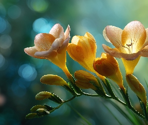 Grafika AI, Kwiaty, Żółte, Frezje