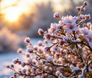 Grafika AI, Krzew, Ośnieżone, Kwiaty