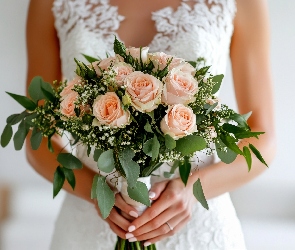 AI, Suknia, Bukiet kwiatów, Róże