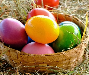 Koszyk, Kolorowe, Wielkanoc, Jajka