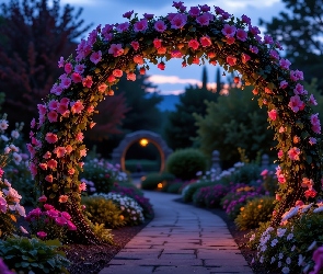 Drzewa, Kwiaty, Kwiatowy, Alejka, Kolorowe, Ogród, Łuk