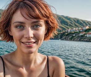 Twarz, Włosy, Krótkie, Uśmiech, Kobieta