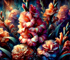 Grafika, Kwiaty, Gladiole, Mieczyki