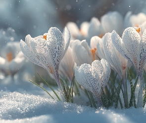Grafika AI, Śnieg, Białe, Krokusy