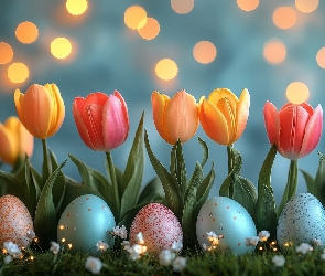 Tulipany, AI, Pisanki, Kolorowe, Wielkanoc