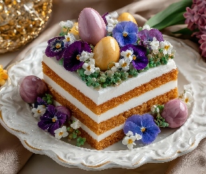 Jajka, Kolorowe, Piernik, Wielkanoc, Kwiaty, Ciasto, Talerz