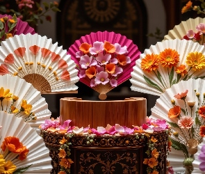 Podium, Kwiaty, Kolorowe, Wachlarze, Ozdobne