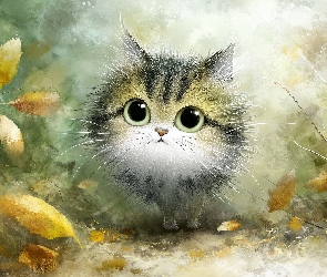 Liście, Grafika AI, Kot