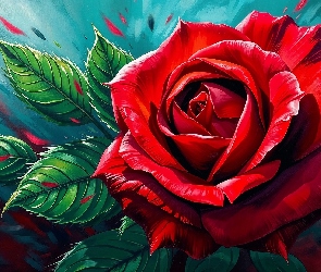 Listki, Róża, Grafika, Czerwona