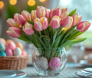Tulipany, Koszyczek, Pisanki, Wazon, Wielkanoc