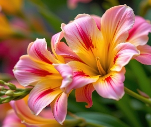 Zbliżenie, Różowo-żółta, Kwiat, Frezja