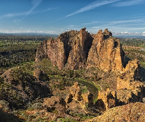 Rzeka, Skały, Stan Oregon, Crooked River, Góry, Stany Zjednoczone, Park stanowy Smith Rock